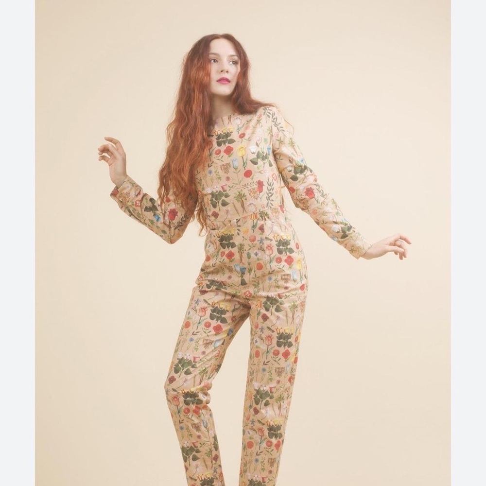 SAMANTHA PLEET Tan Floral Print Jumpsuit